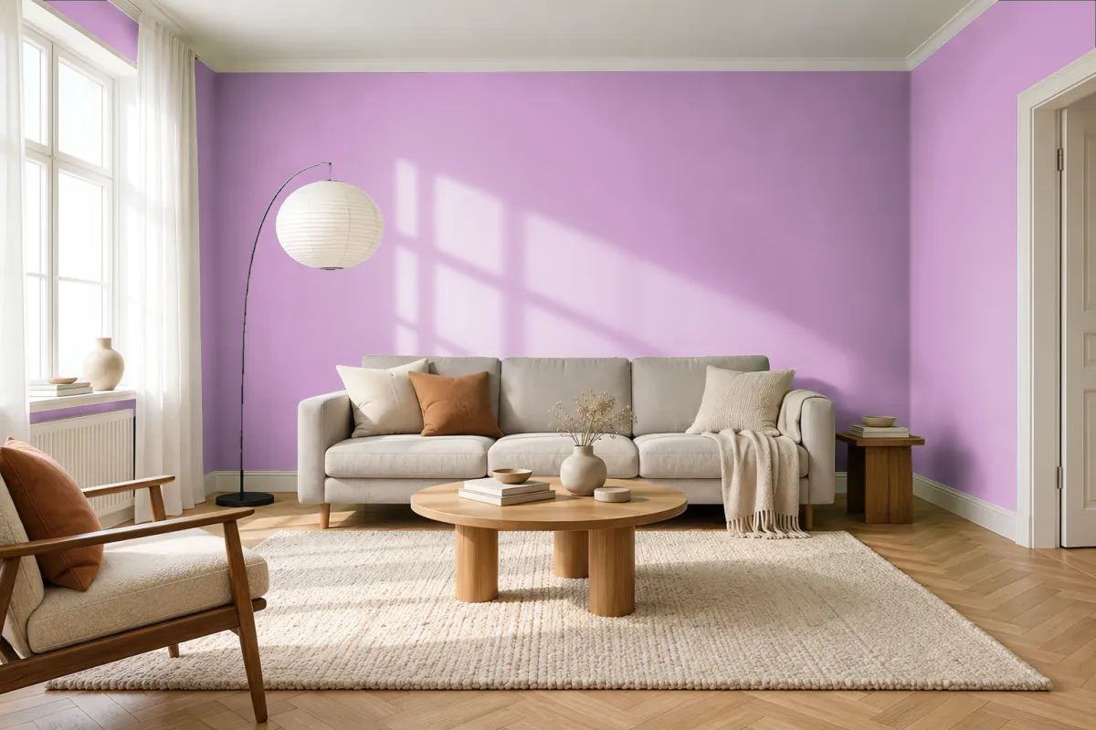Краска PANTONE 15-3214 Orchid — гостиная в скандинавском стиле