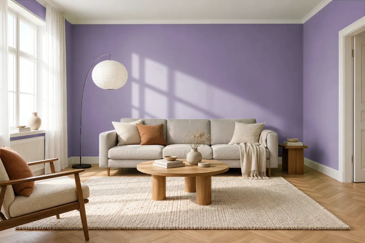 Краска PANTONE 17-3612 Orchid Mist — гостиная в скандинавском стиле