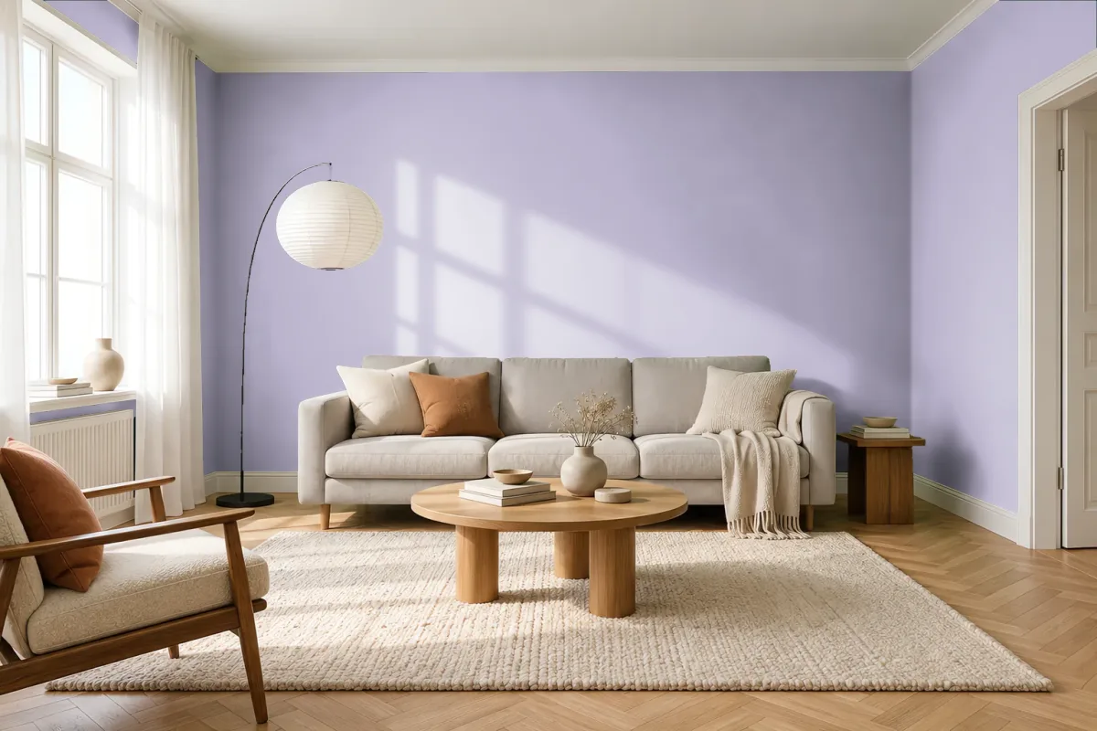 Краска PANTONE 14-3710 Orchid Petal — гостиная в скандинавском стиле