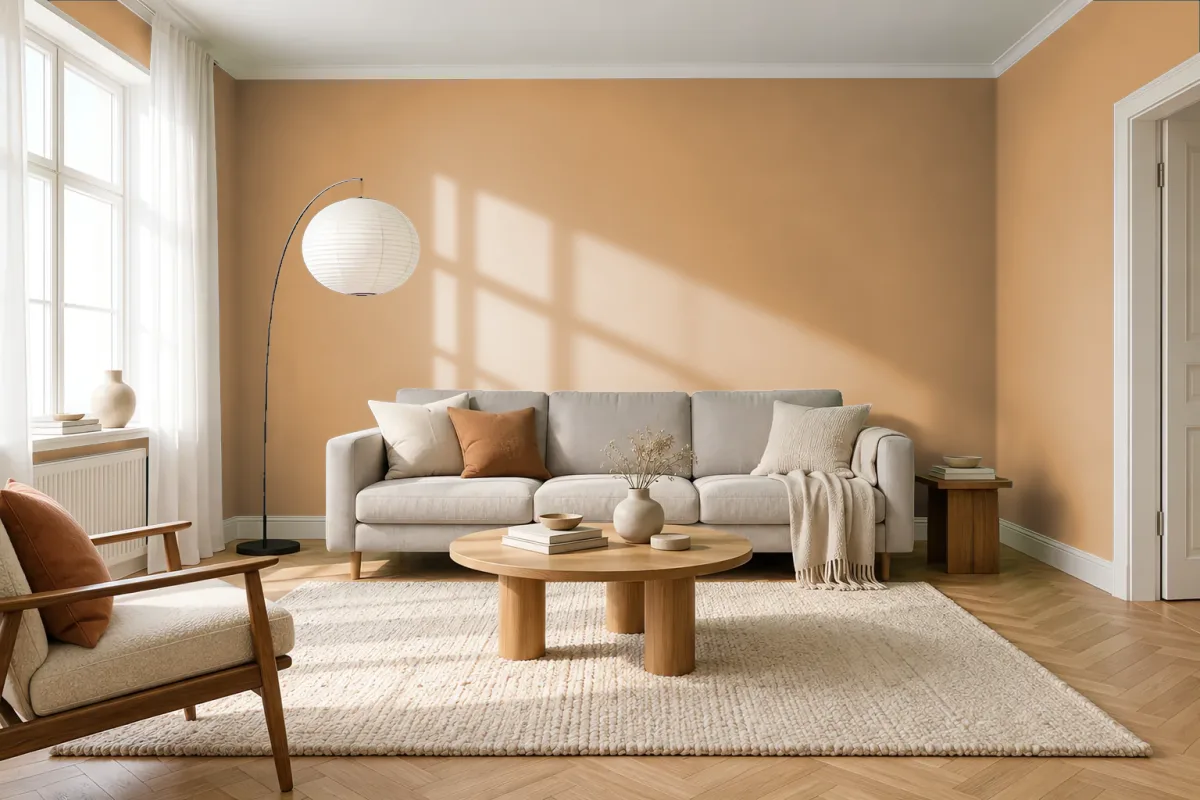 Краска PANTONE 15-0927 Pale Gold — гостиная в скандинавском стиле