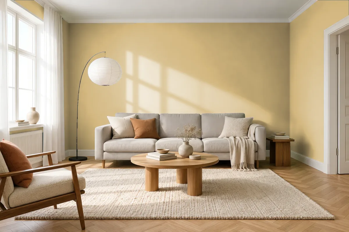 Краска PANTONE 14-0826 Pampas — гостиная в скандинавском стиле