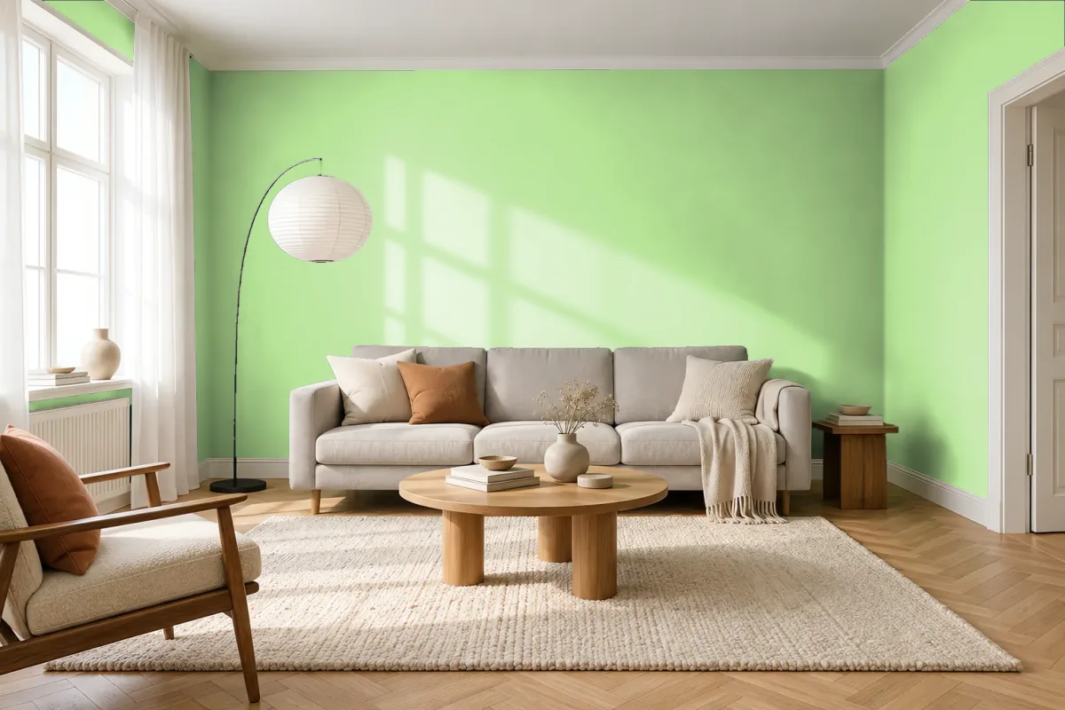 Краска PANTONE 13-0220 Paradise Green — гостиная в скандинавском стиле