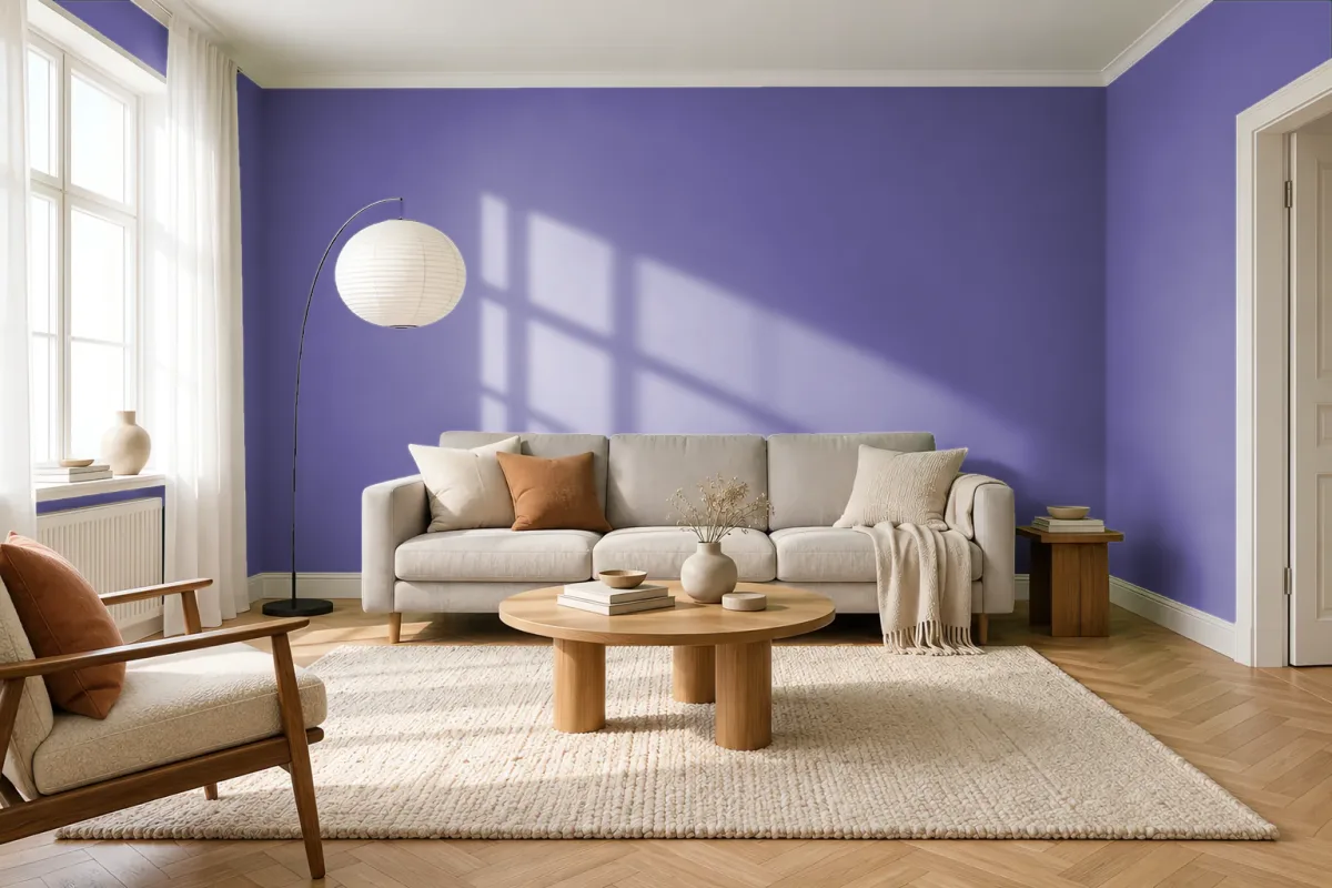 Краска PANTONE 18-3737 Passion Flower — гостиная в скандинавском стиле