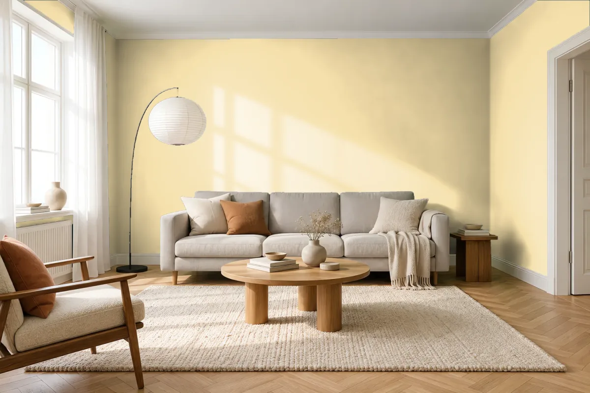 Краска PANTONE 11-0616 Pastel Yellow — гостиная в скандинавском стиле