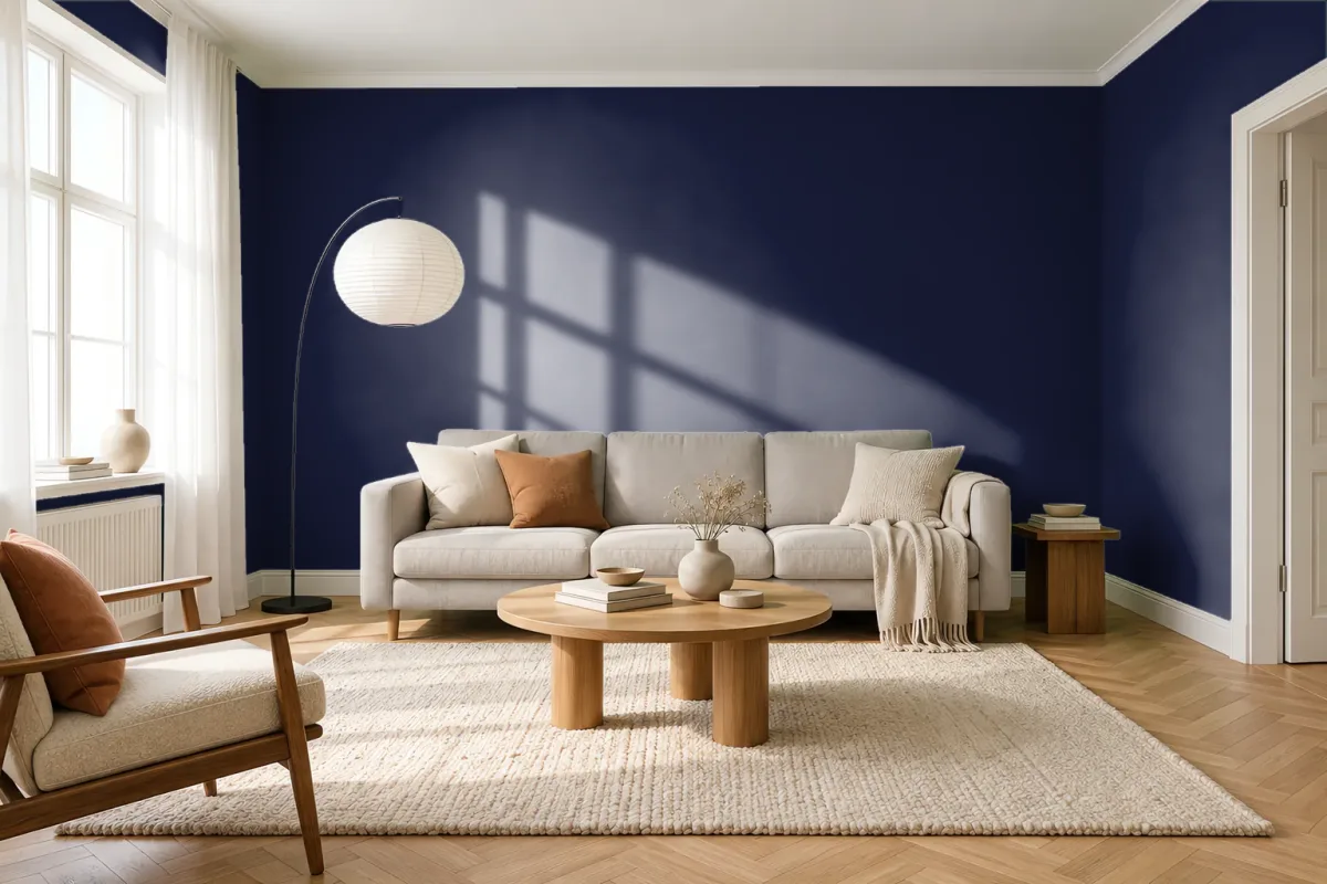 Краска PANTONE 19-3920 Peacoat — гостиная в скандинавском стиле