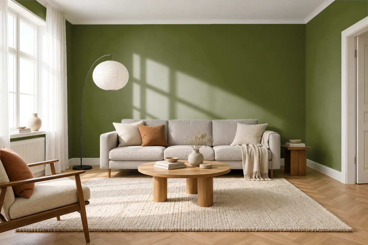 Краска PANTONE 18-0228 Pesto — гостиная в скандинавском стиле