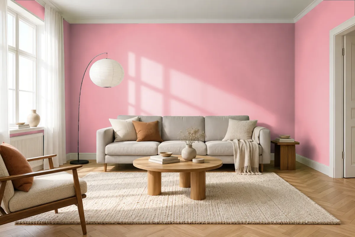Краска PANTONE 15-1717 Pink Icing — гостиная в скандинавском стиле