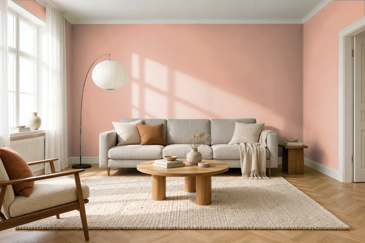 Краска PANTONE 15-1318 Pink Sand — гостиная в скандинавском стиле