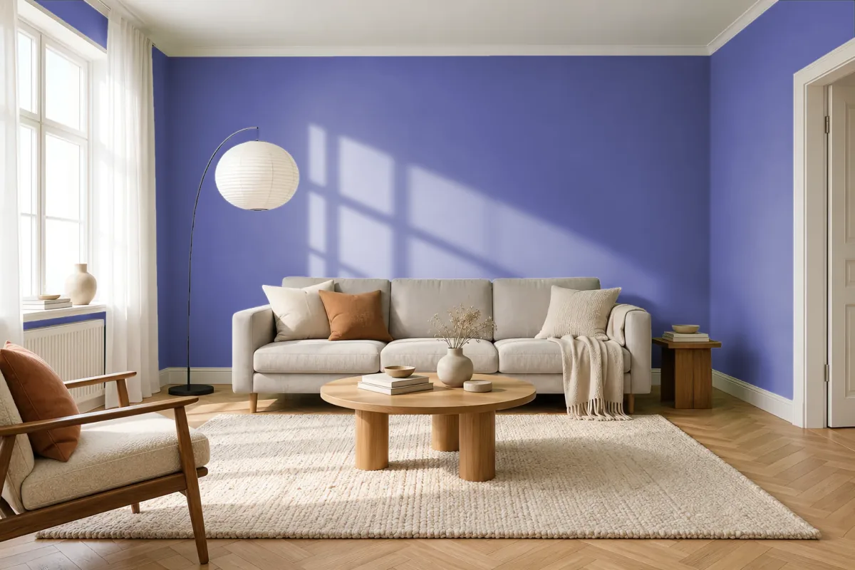 Краска PANTONE 18-3840 Purple Opulence — гостиная в скандинавском стиле