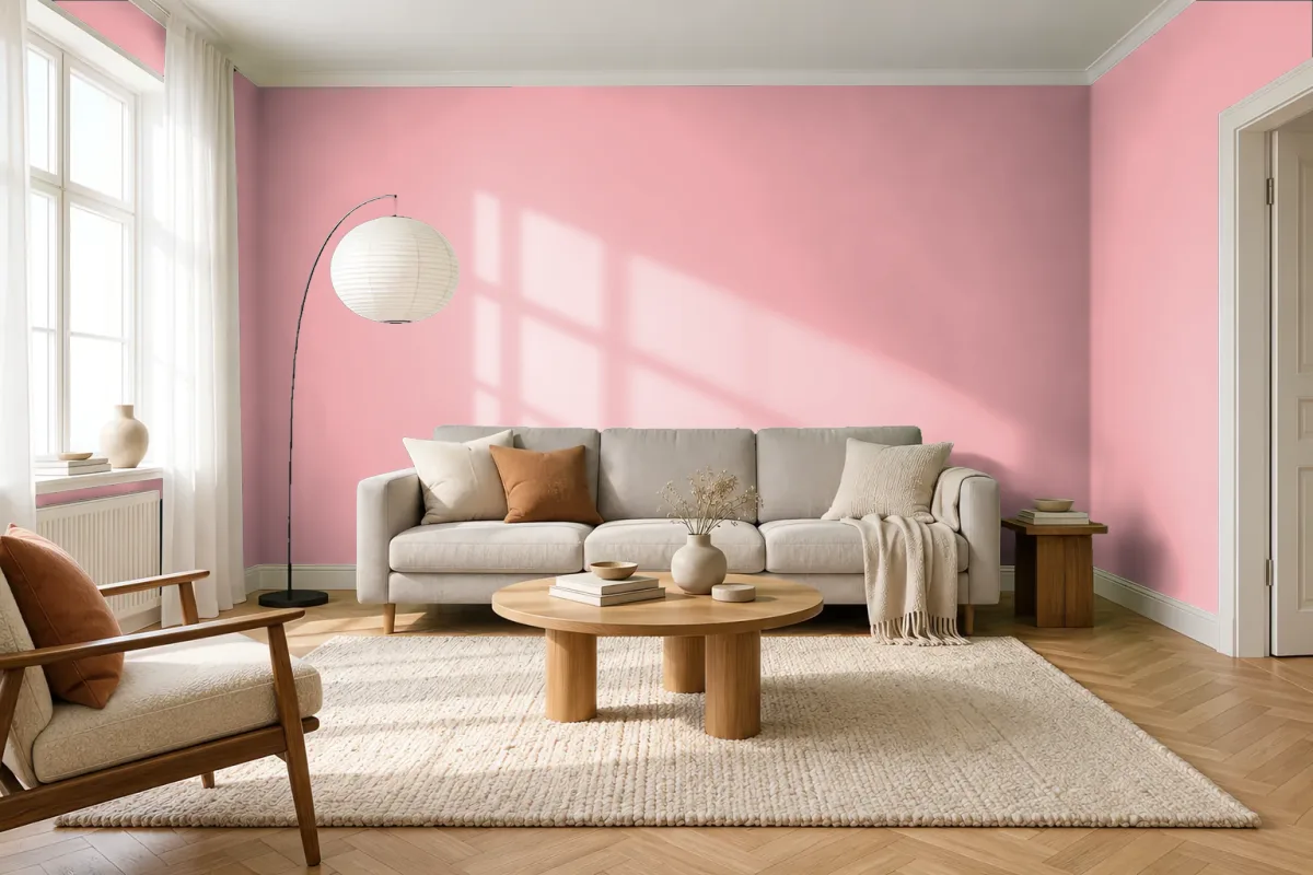Краска PANTONE 14-1714 Quartz Pink — гостиная в скандинавском стиле