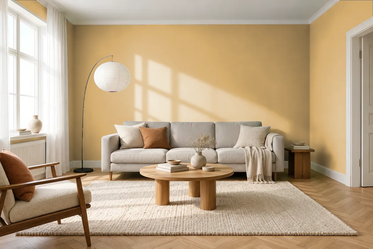 Краска PANTONE 14-1031 Rattan — гостиная в скандинавском стиле