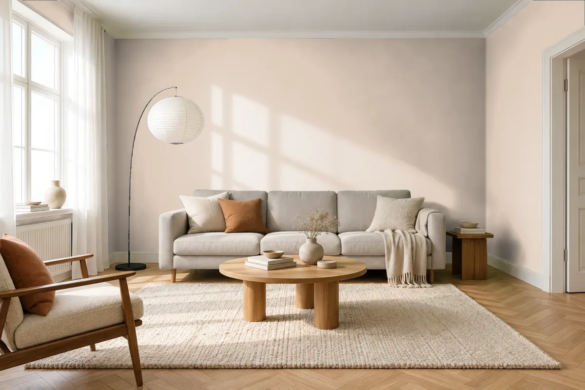 Краска PANTONE 13-1106 Sand Dollar — гостиная в скандинавском стиле