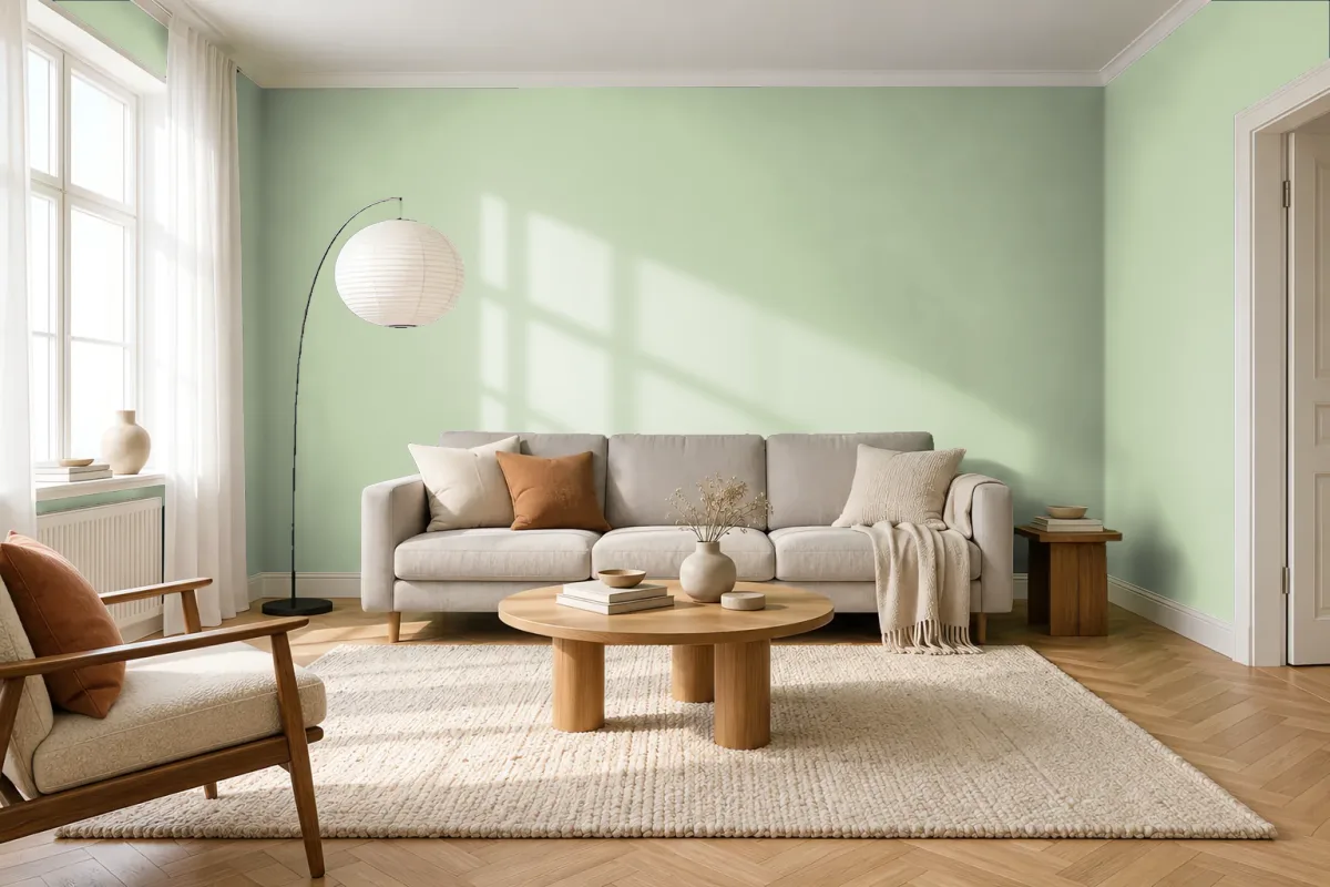 Краска PANTONE 13-0111 Seacrest — гостиная в скандинавском стиле