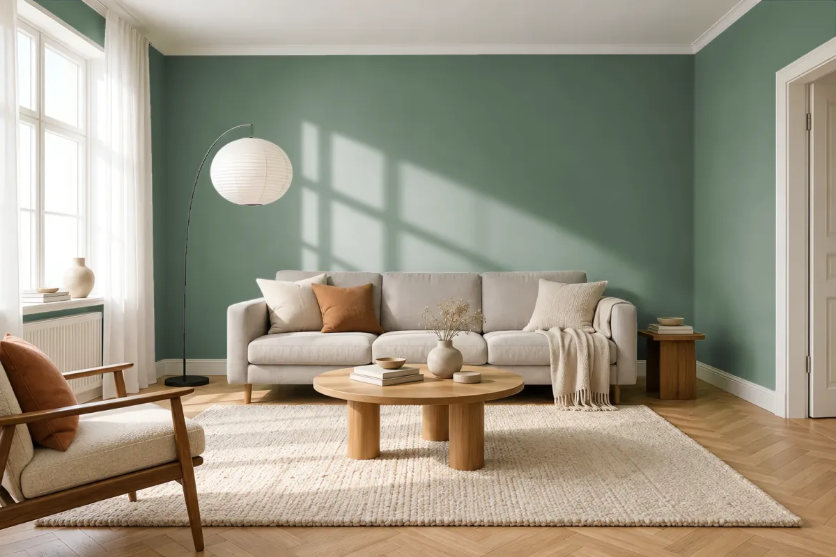 Краска PANTONE 17-6212 Sea Spray — гостиная в скандинавском стиле