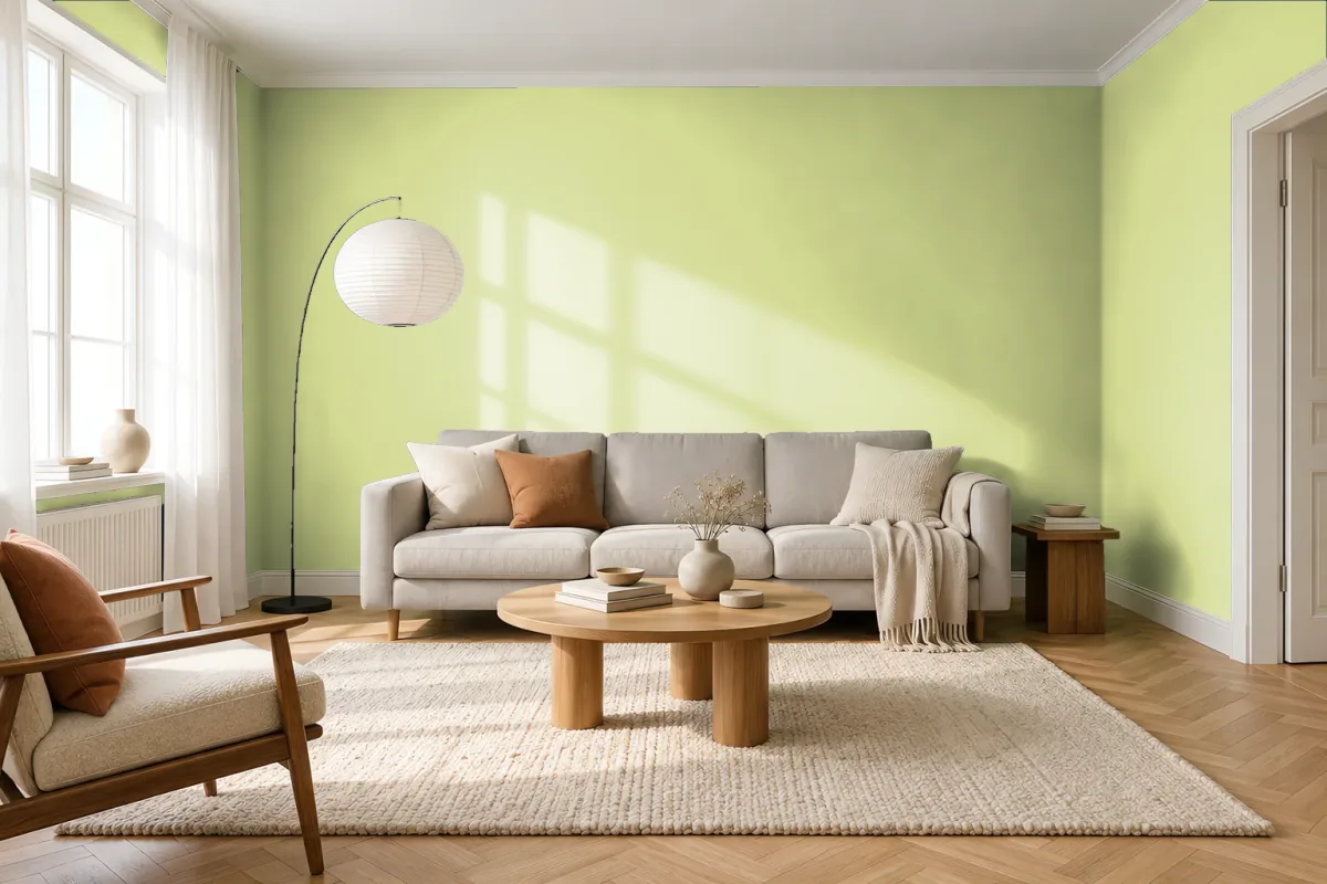 Краска PANTONE 13-0319 Shadow Lime — гостиная в скандинавском стиле
