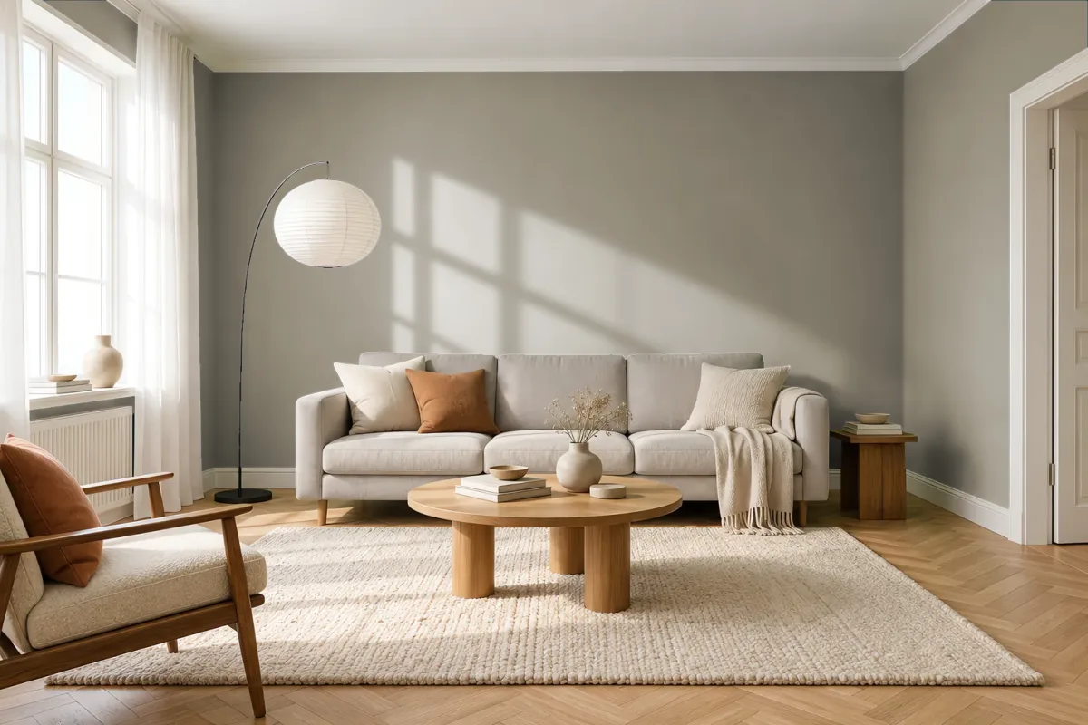 Краска PANTONE 17-0510 Silver Sage — гостиная в скандинавском стиле