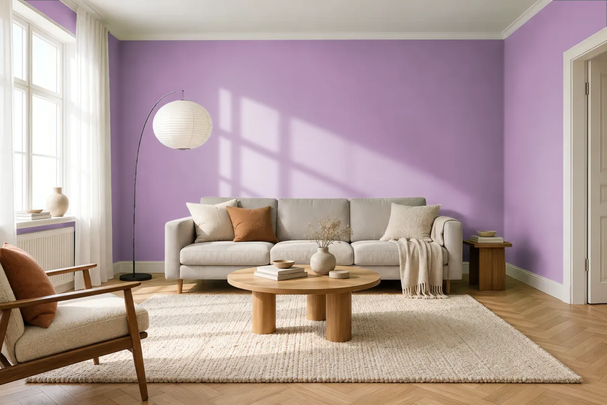 Краска PANTONE 16-3110 Smoky Grape — гостиная в скандинавском стиле