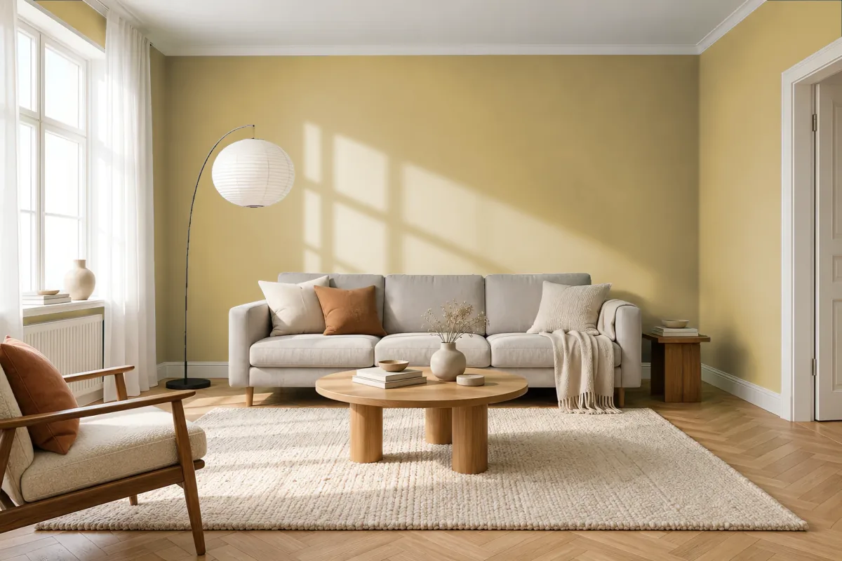Краска PANTONE 15-0730 Southern Moss — гостиная в скандинавском стиле