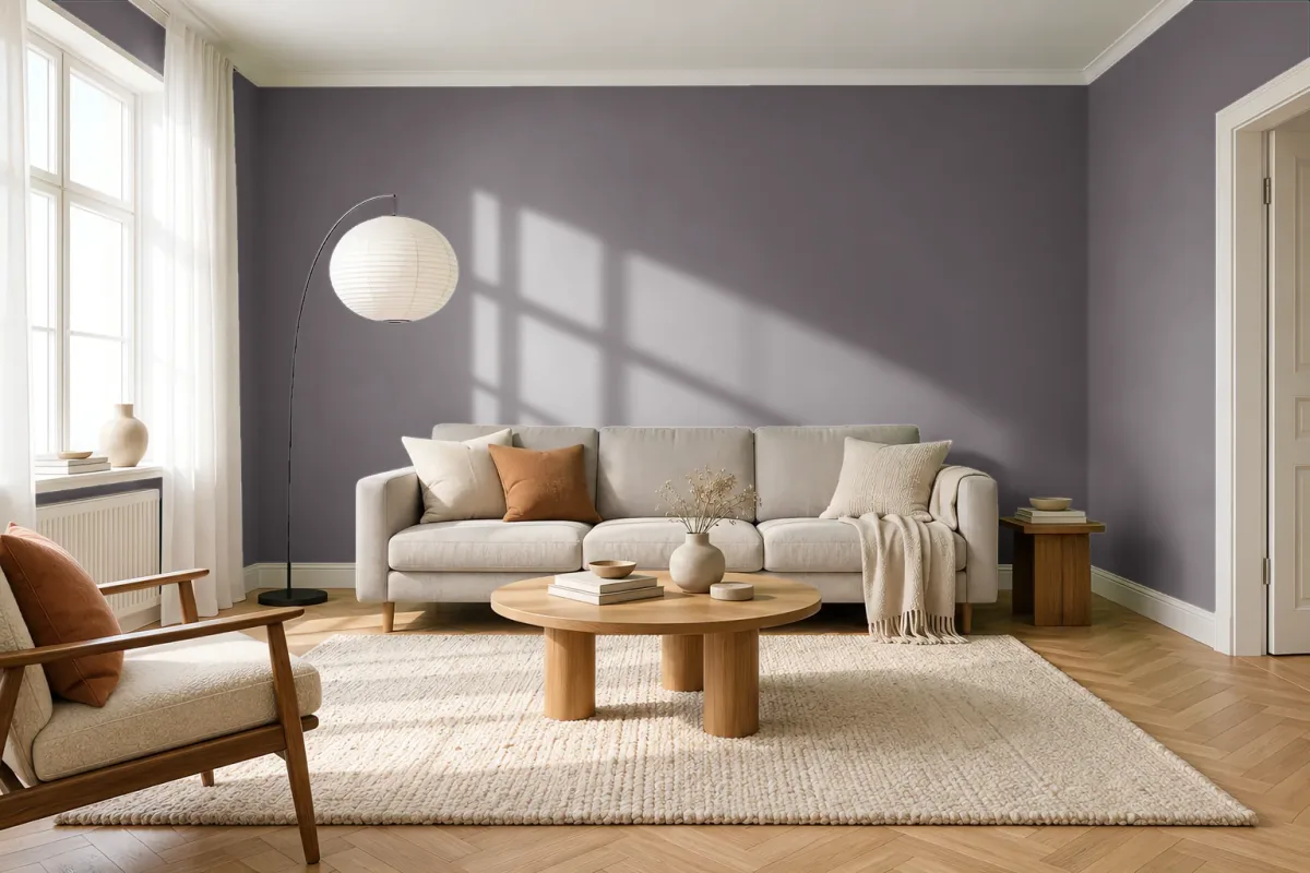 Краска PANTONE 18-1404 Sparrow — гостиная в скандинавском стиле