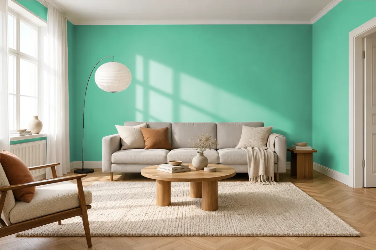Краска PANTONE 15-5819 Spearmint — гостиная в скандинавском стиле