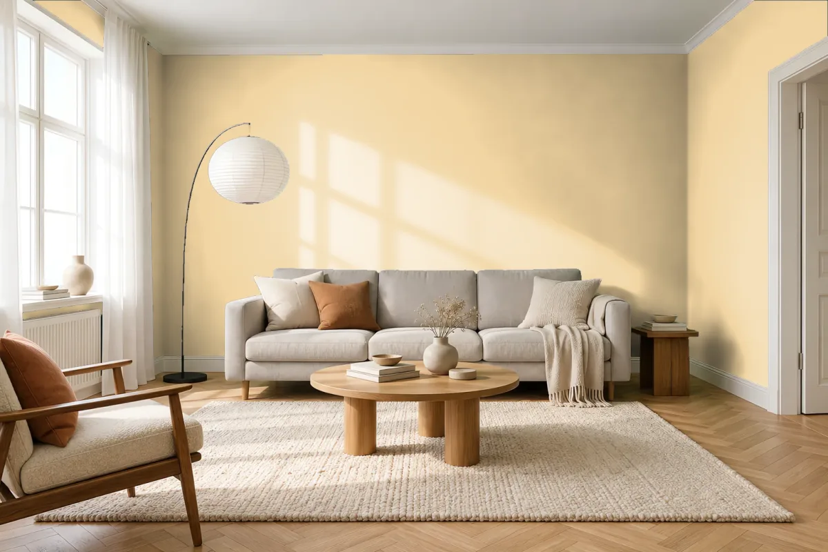 Краска PANTONE 13-0822 Sunlight — гостиная в скандинавском стиле