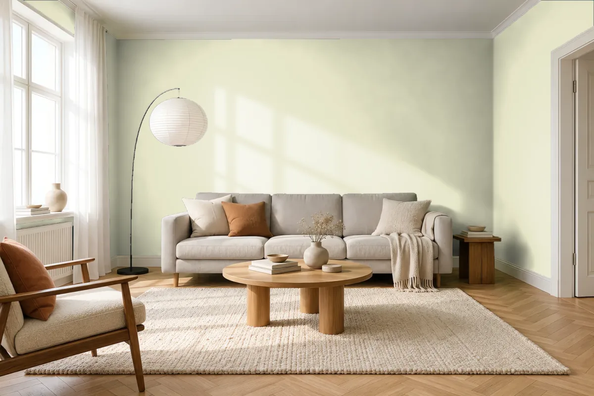 Краска PANTONE 11-0410 Sylvan Green — гостиная в скандинавском стиле