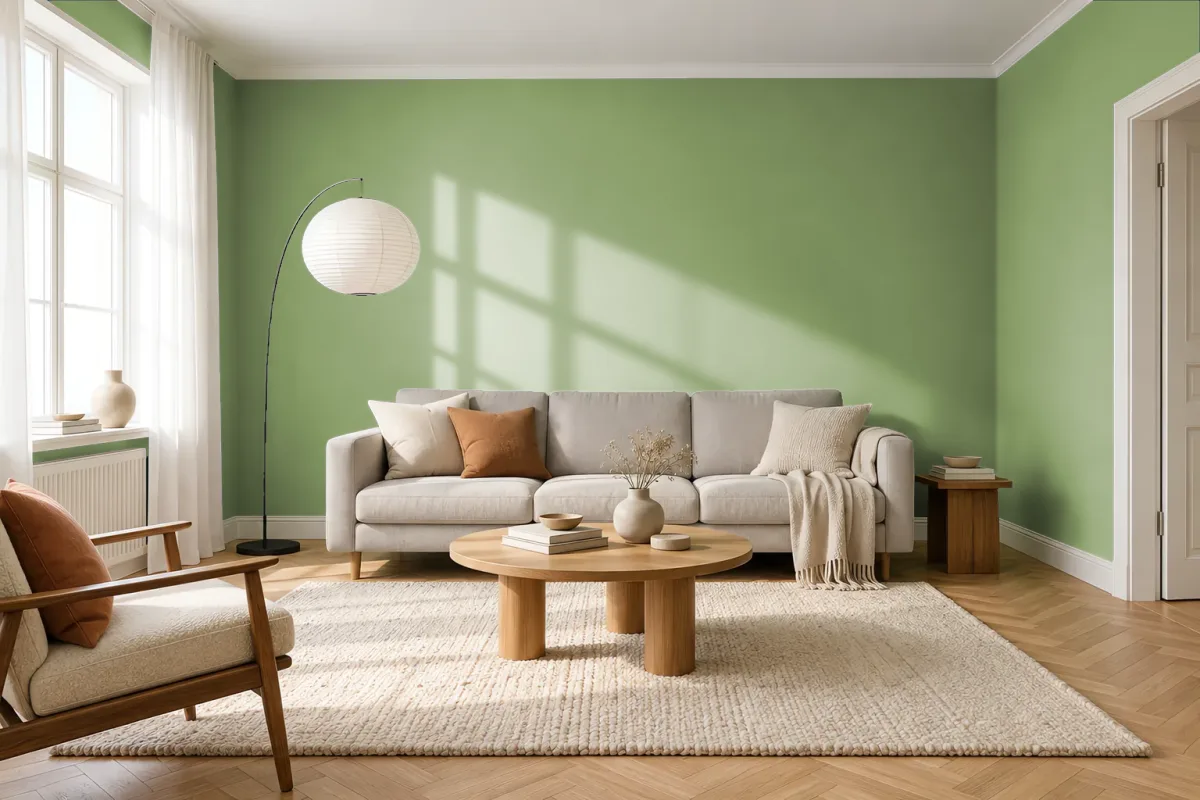 Краска PANTONE 16-0123 Tendril — гостиная в скандинавском стиле