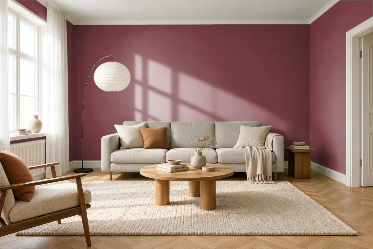 Краска PANTONE 19-1934 Tibetan Red — гостиная в скандинавском стиле