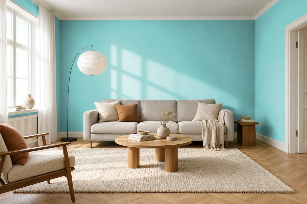 Краска PANTONE 14-4710 Tibetan Stone — гостиная в скандинавском стиле
