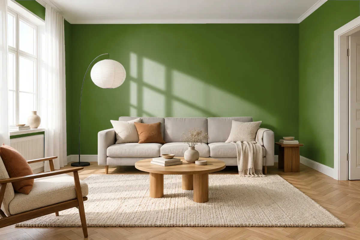 Краска PANTONE 18-0135 Treetop — гостиная в скандинавском стиле