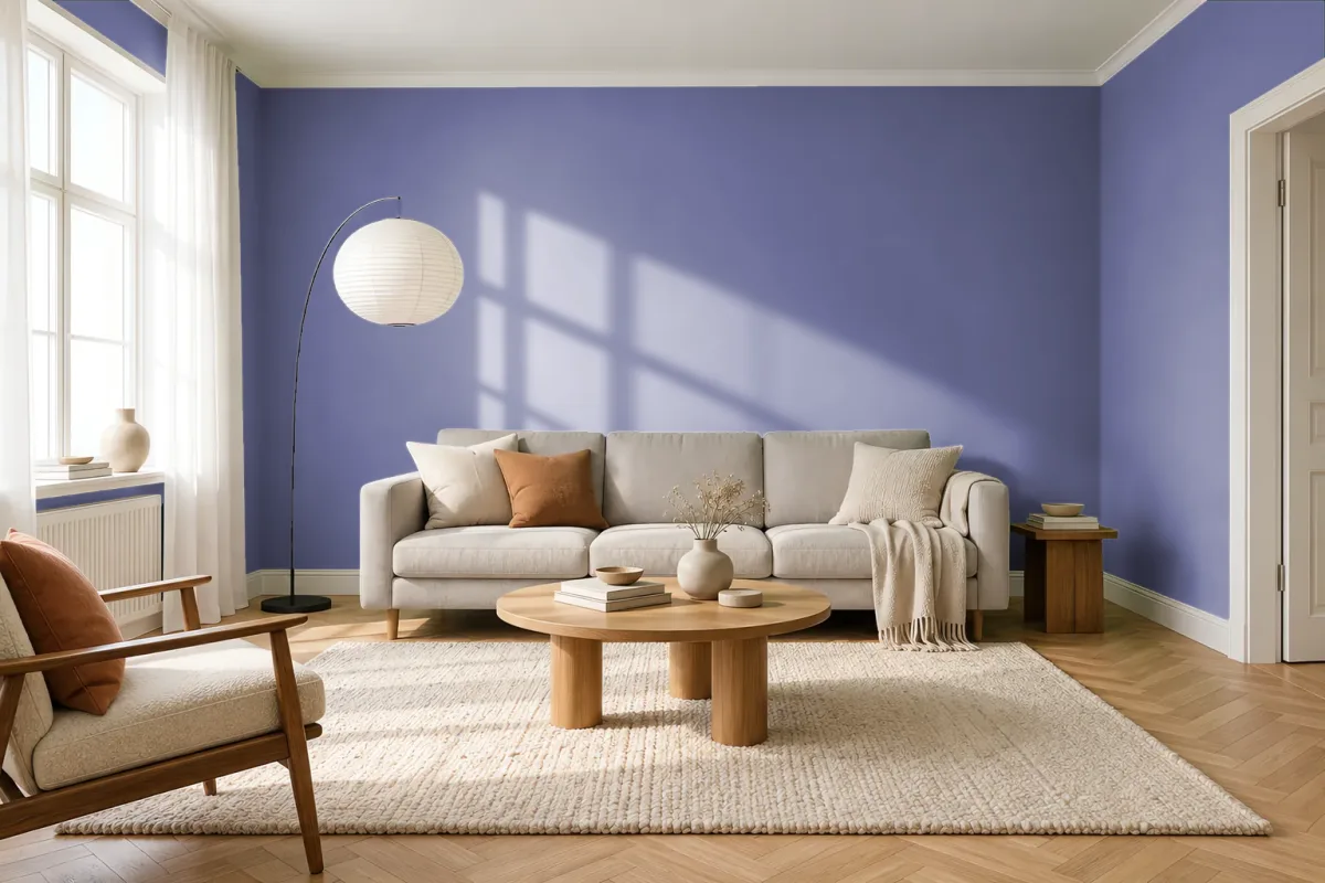 Краска PANTONE 18-3834 Veronica — гостиная в скандинавском стиле