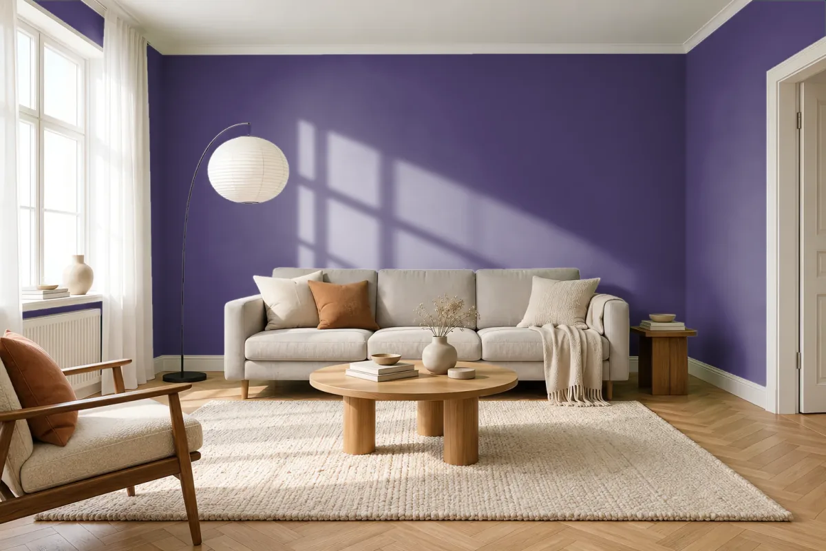 Краска PANTONE 19-3750 Violet Indigo — гостиная в скандинавском стиле