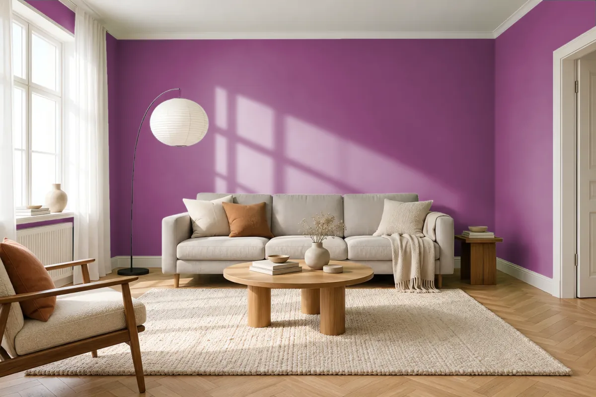 Краска PANTONE 19-2630 Wild Aster — гостиная в скандинавском стиле