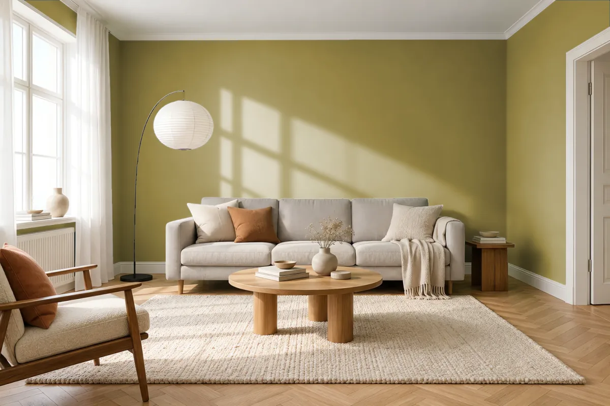 Краска PANTONE 16-0632 Willow — гостиная в скандинавском стиле