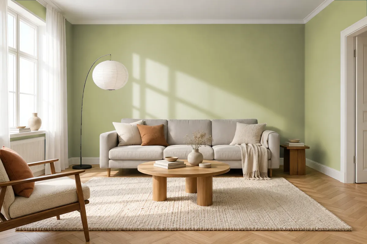 Краска PANTONE 15-0523 Winter Pear — гостиная в скандинавском стиле
