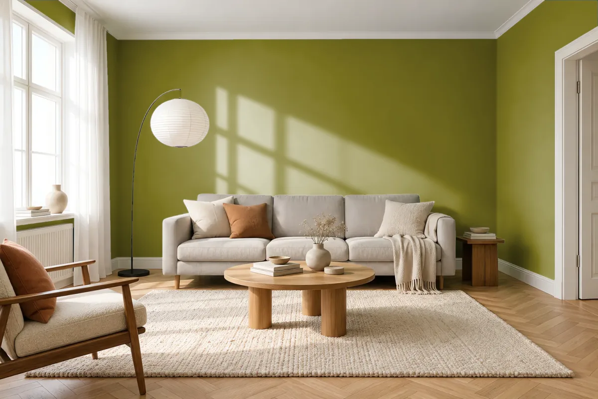 Краска PANTONE 18-0538 Woodbine — гостиная в скандинавском стиле