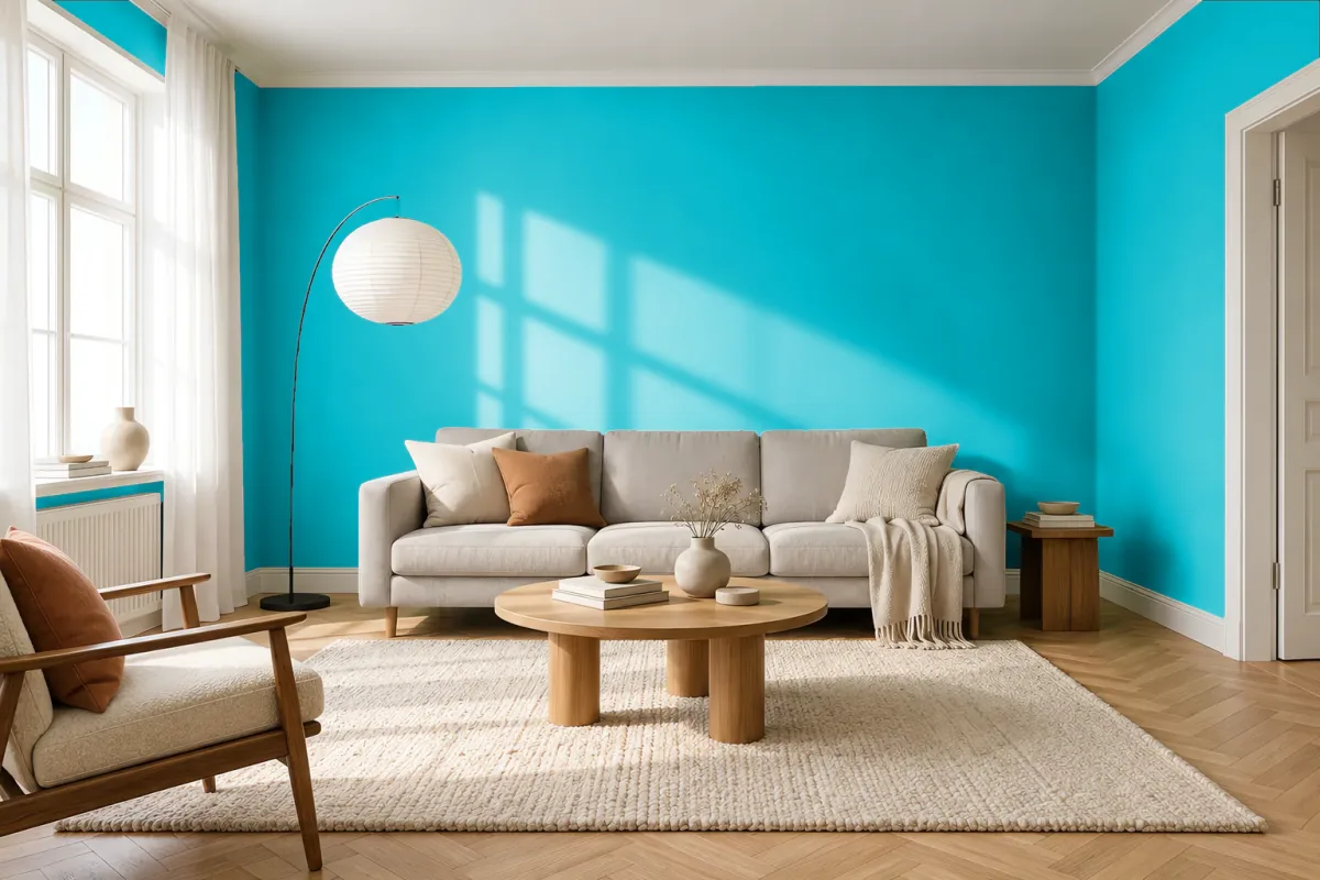 Краска PANTONE 3125 C — гостиная в скандинавском стиле