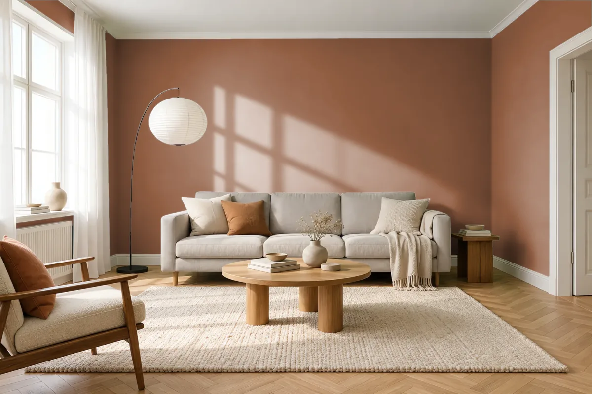 Краска PANTONE 1615 C — гостиная в скандинавском стиле