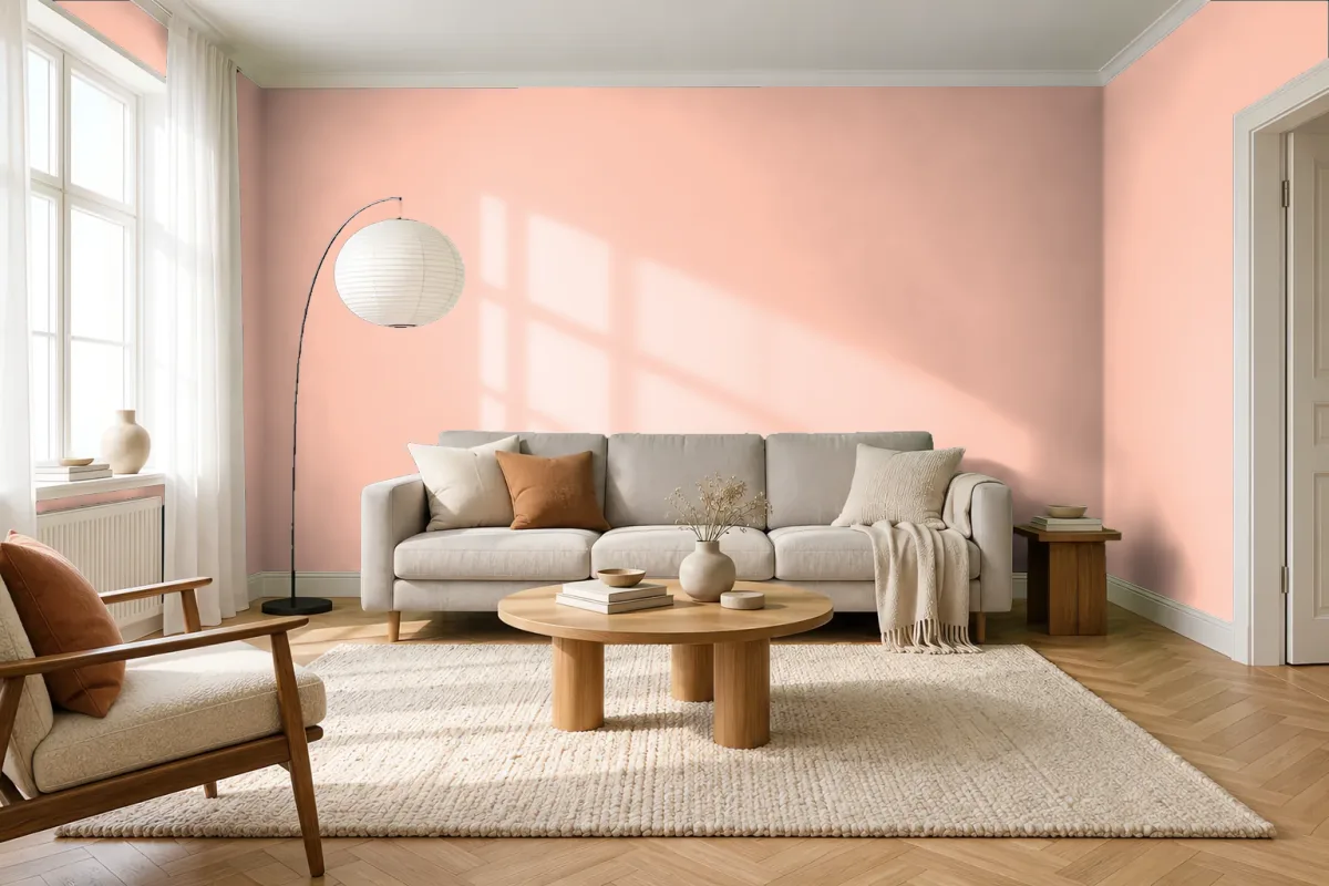 Краска PANTONE 162 C — гостиная в скандинавском стиле