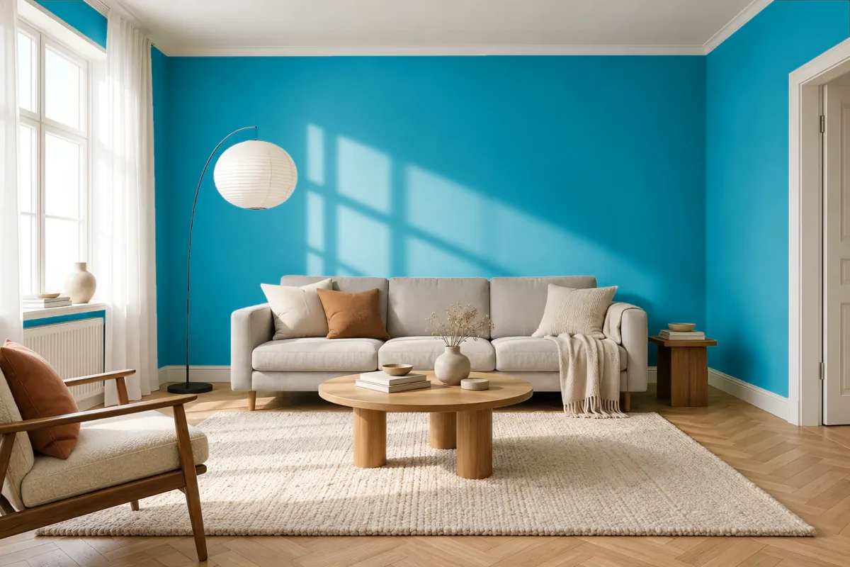 Краска PANTONE 314 C — гостиная в скандинавском стиле