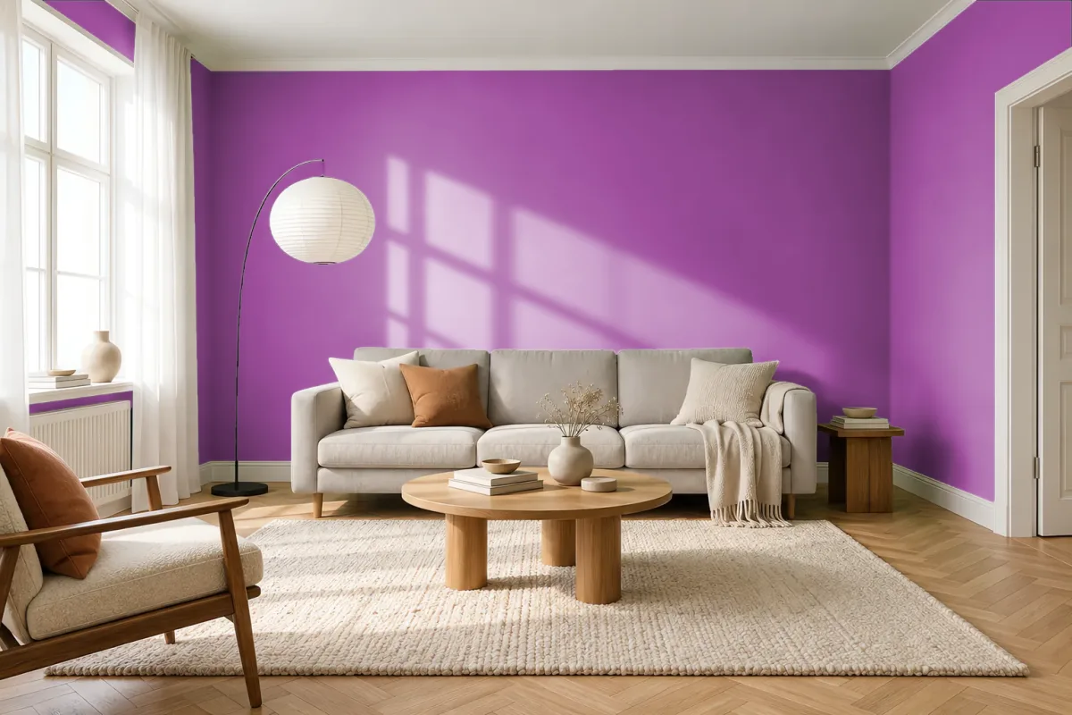 Краска PANTONE 513 C — гостиная в скандинавском стиле