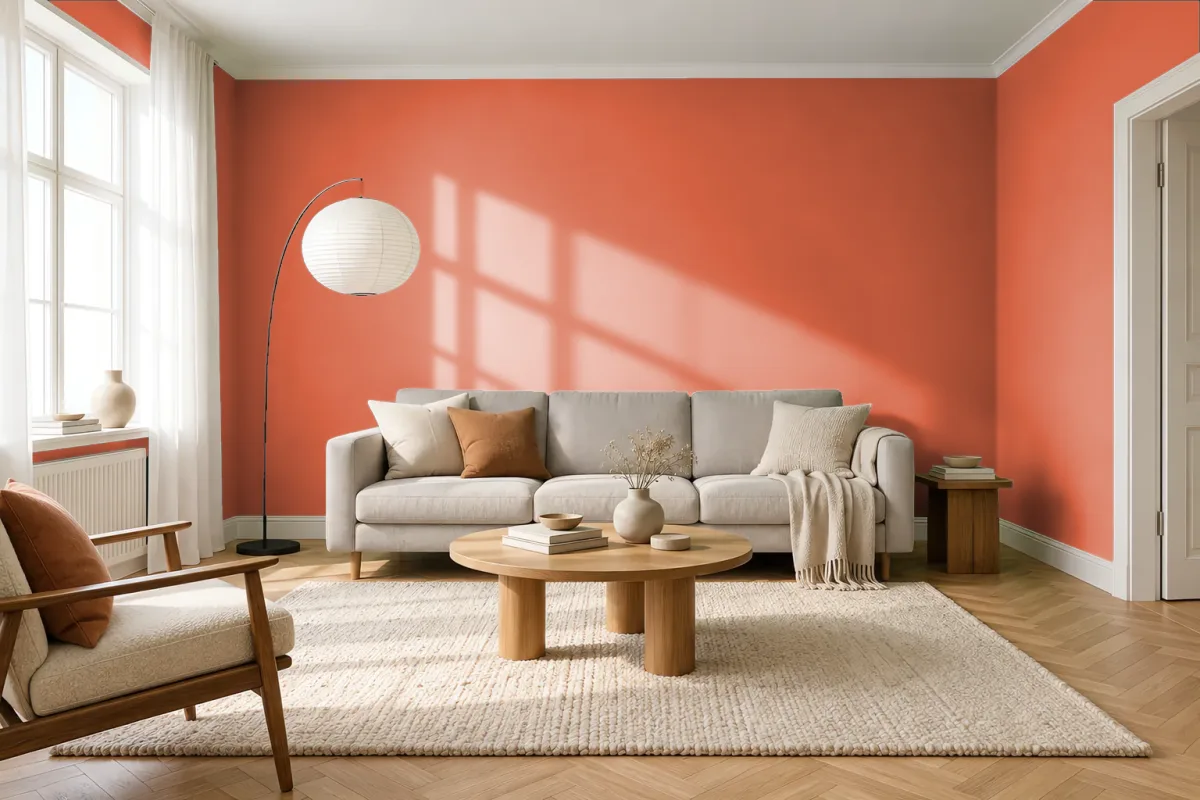 Краска PANTONE 173 C — гостиная в скандинавском стиле