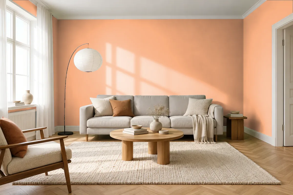 Краска PANTONE 714 C — гостиная в скандинавском стиле