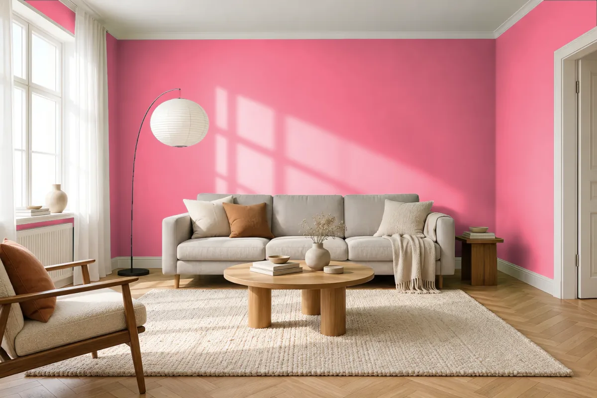 Краска PANTONE 1777 C — гостиная в скандинавском стиле
