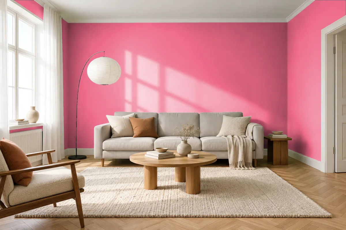 Краска PANTONE 184 C — гостиная в скандинавском стиле