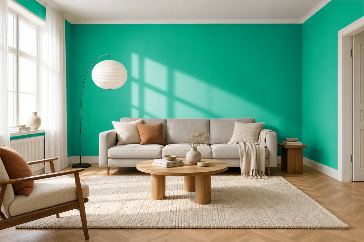 Краска PANTONE 334 C — гостиная в скандинавском стиле