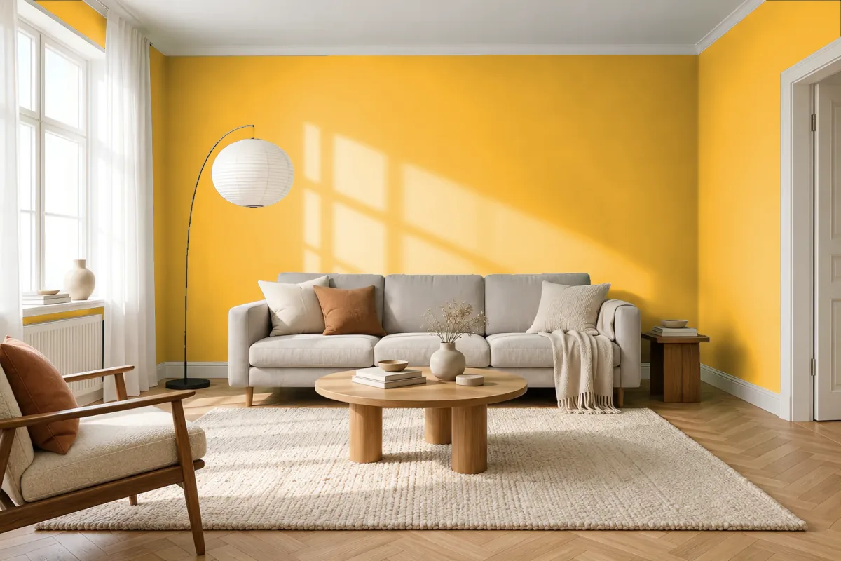 Краска PANTONE 7408 C — гостиная в скандинавском стиле