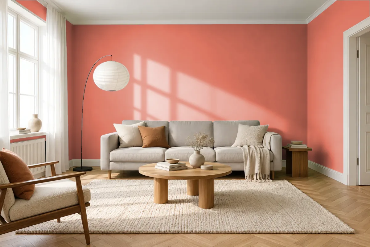 Краска PANTONE 7416 C — гостиная в скандинавском стиле