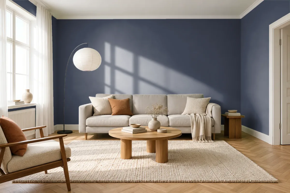 Краска PANTONE 539 C — гостиная в скандинавском стиле