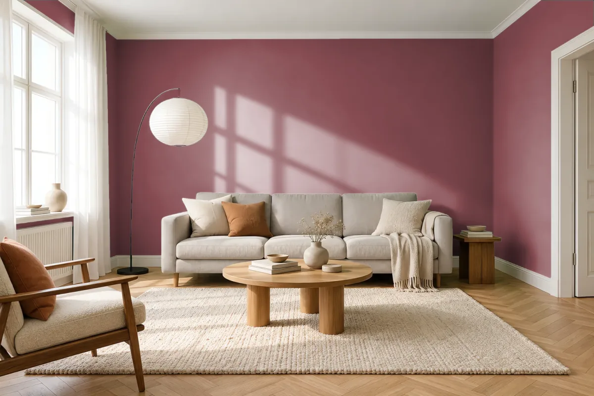 Краска PANTONE 195 C — гостиная в скандинавском стиле